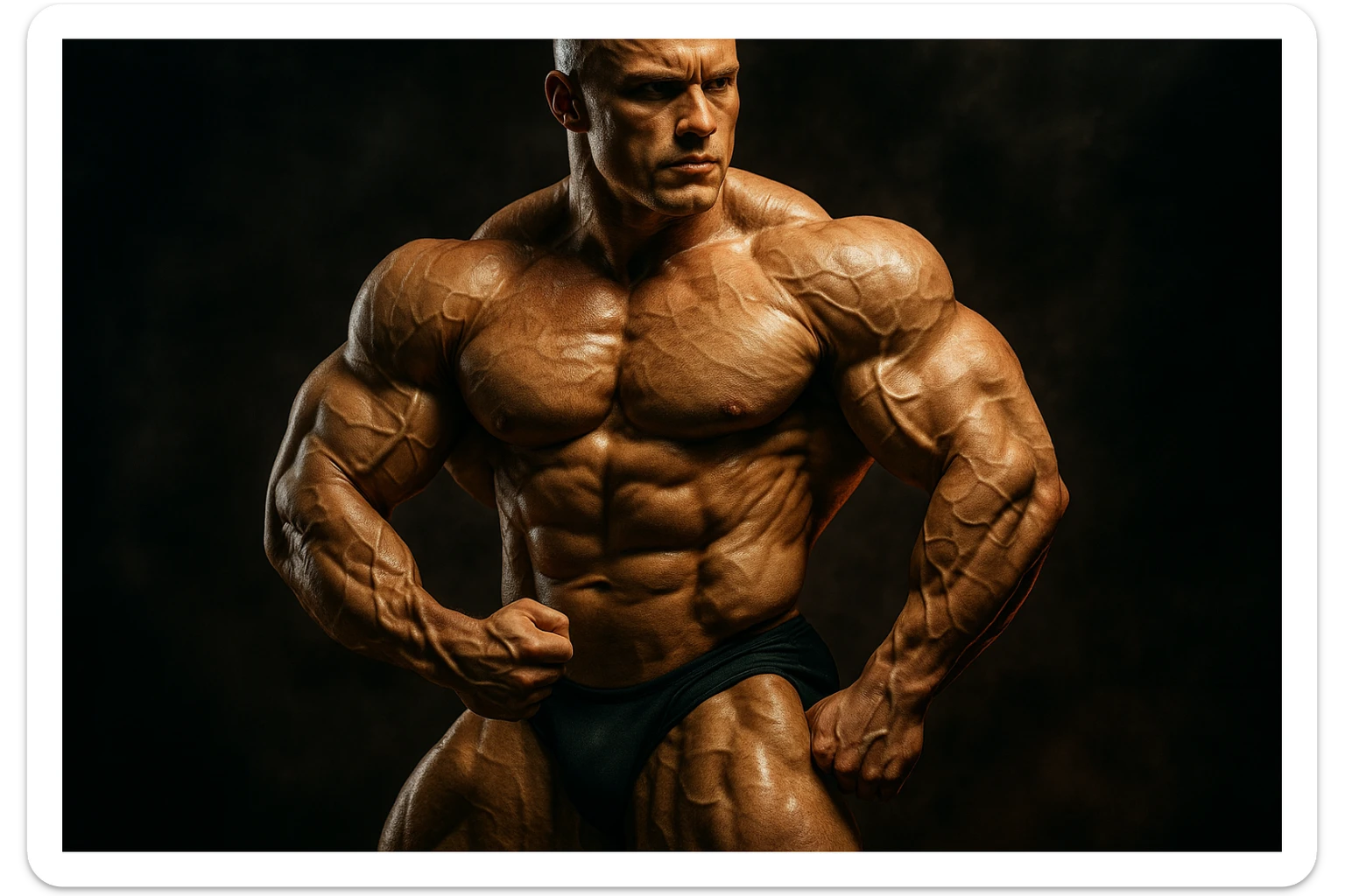 bodybuilding è lo sport simbolico della vemenza, forza, potenza, estetica, iperrealistico cinematografico 4k sticker