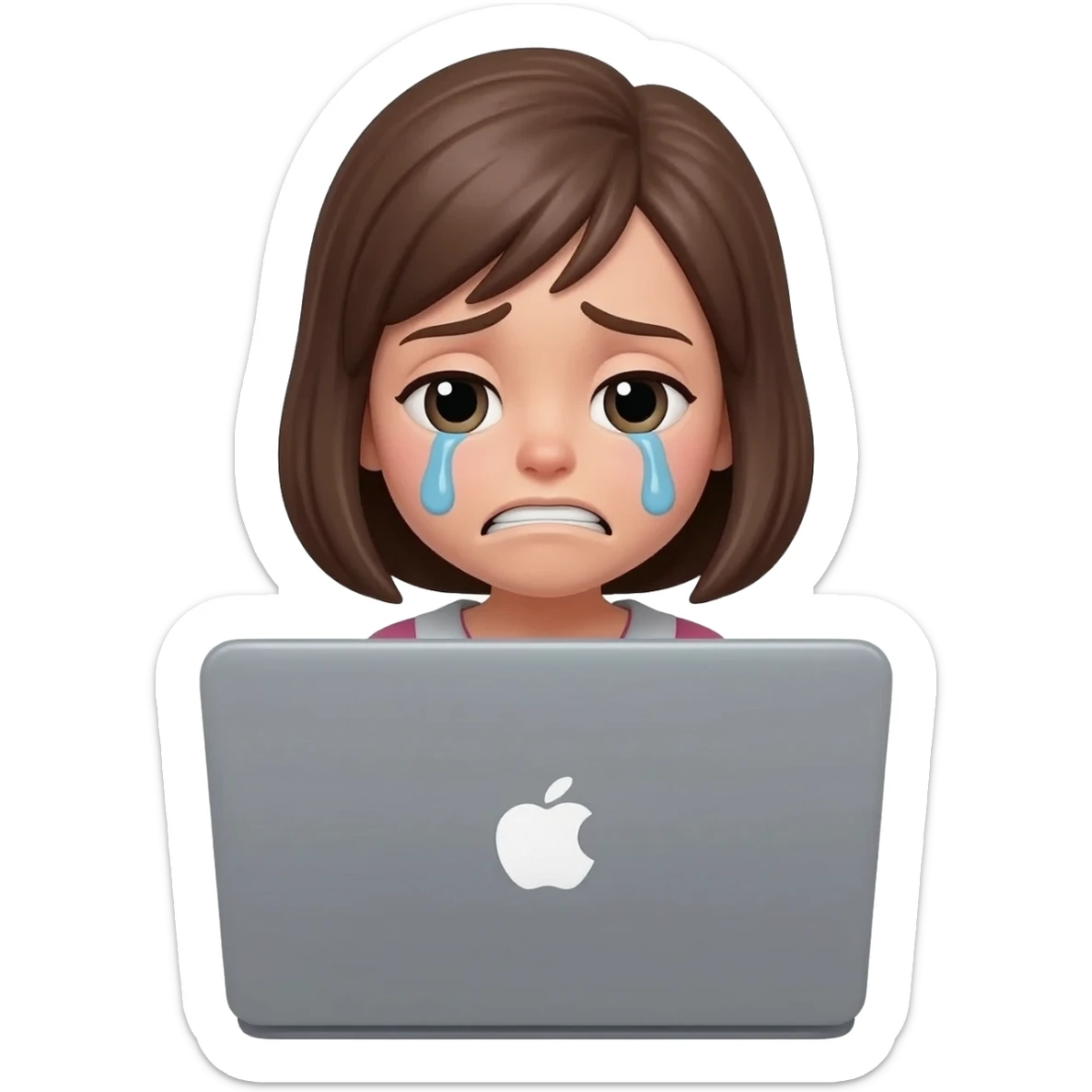 depressed and frustrated woman behind laptop sticker
