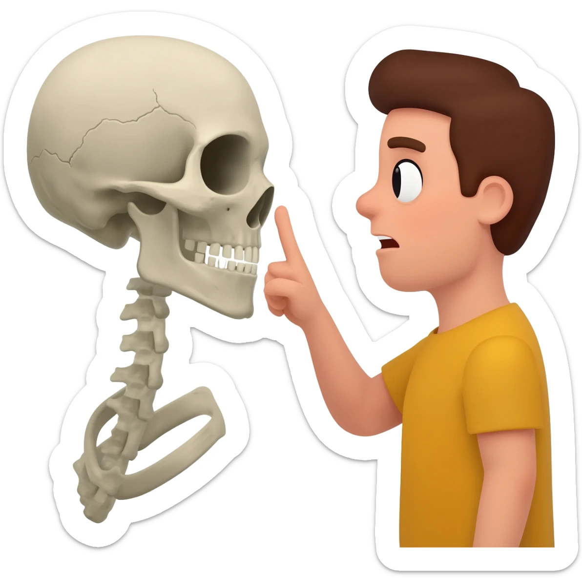 a skull shushing a person sticker