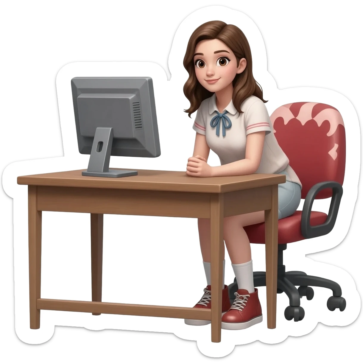 Brunette Girl bending over desk sticker