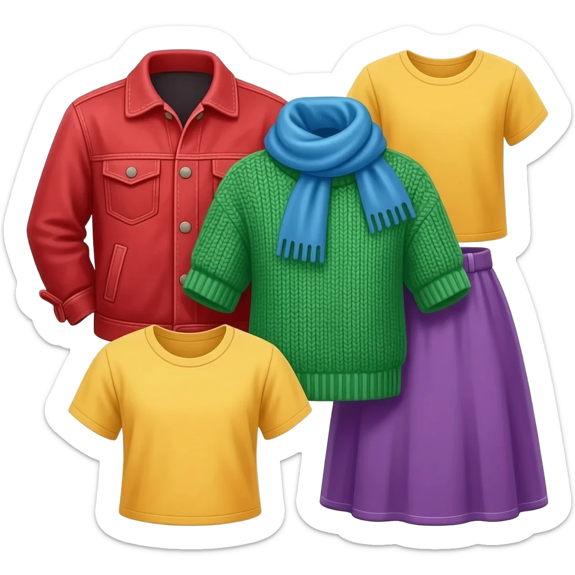 Five colorful garments piled haphazardly together sticker