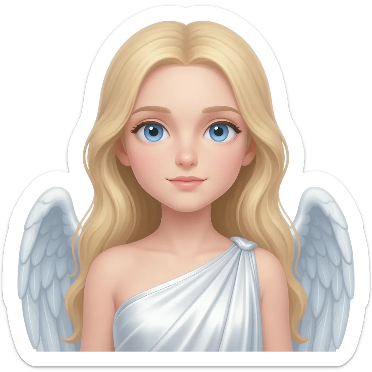 Guardian Angel from Christian Mythology with blue eyes, long blonde hair, white metallic toga sticker