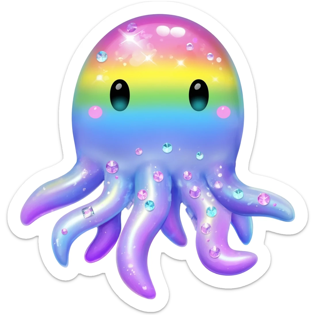 Kawaii pastel neon rainbow bedazzled sea creature sticker
