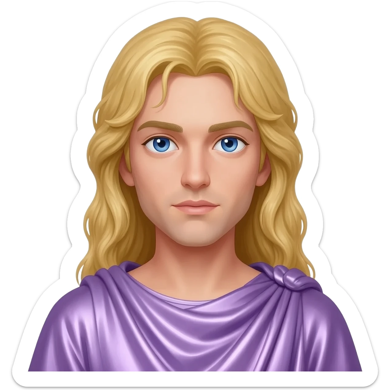 Jupiter from Roman Mythology with blue eyes, long blonde hair, lilac metallic toga sticker