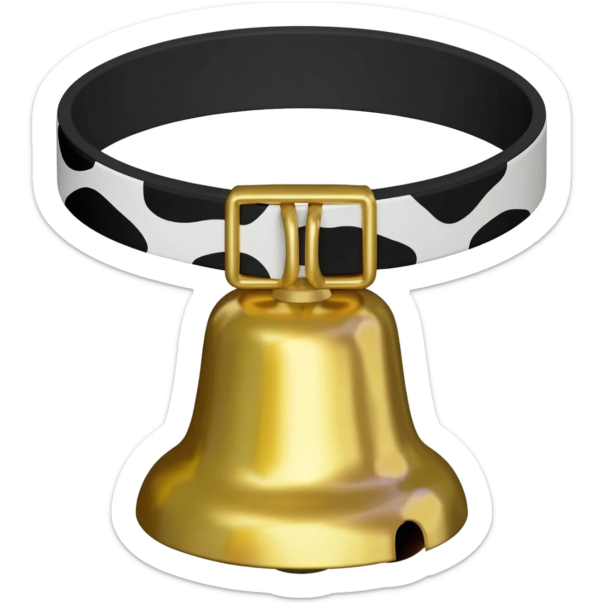 plain gold grater-bell on a collar with black and white cow pattern sticker