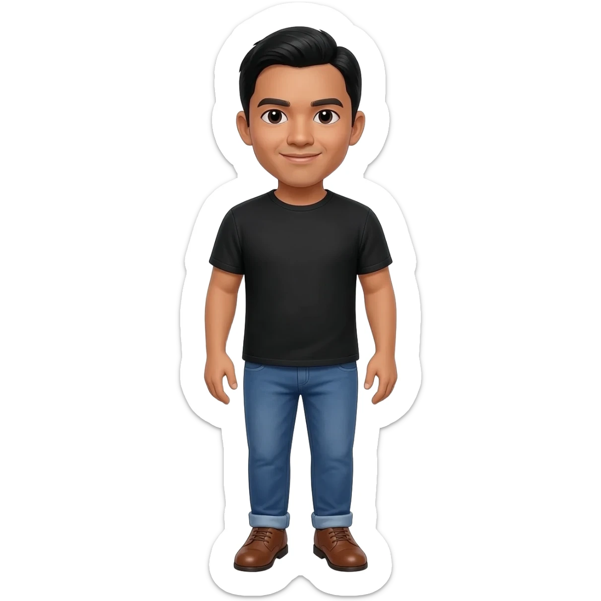 Filipino man black tshirt and denim blue pants and brown shoes  sticker
