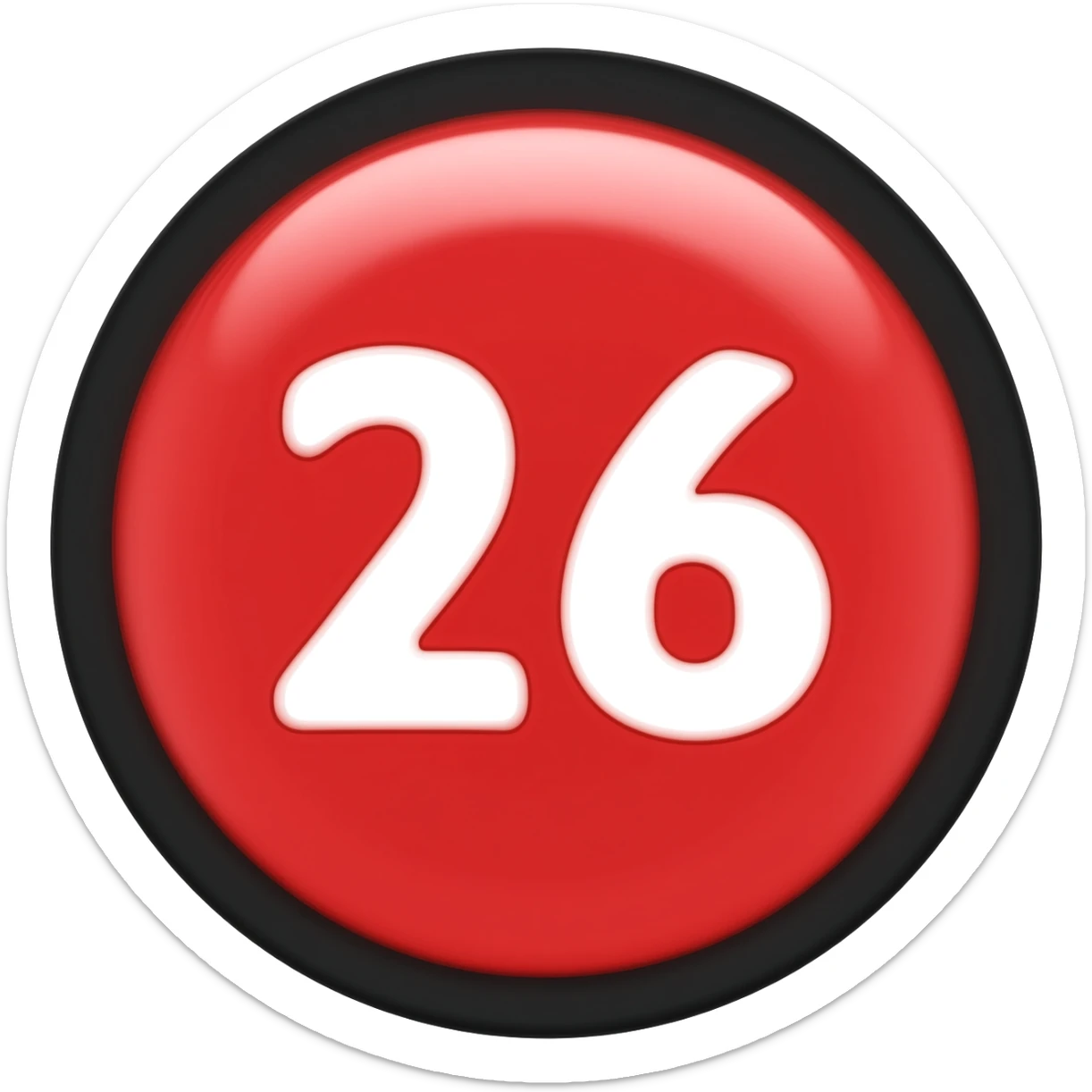 Red none with white text 26 with black circle sticker