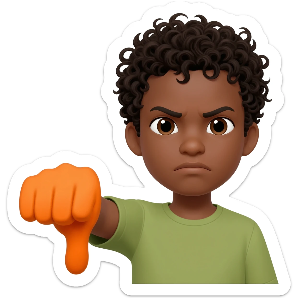 black boy curly hair orange thumbs down not happy sticker