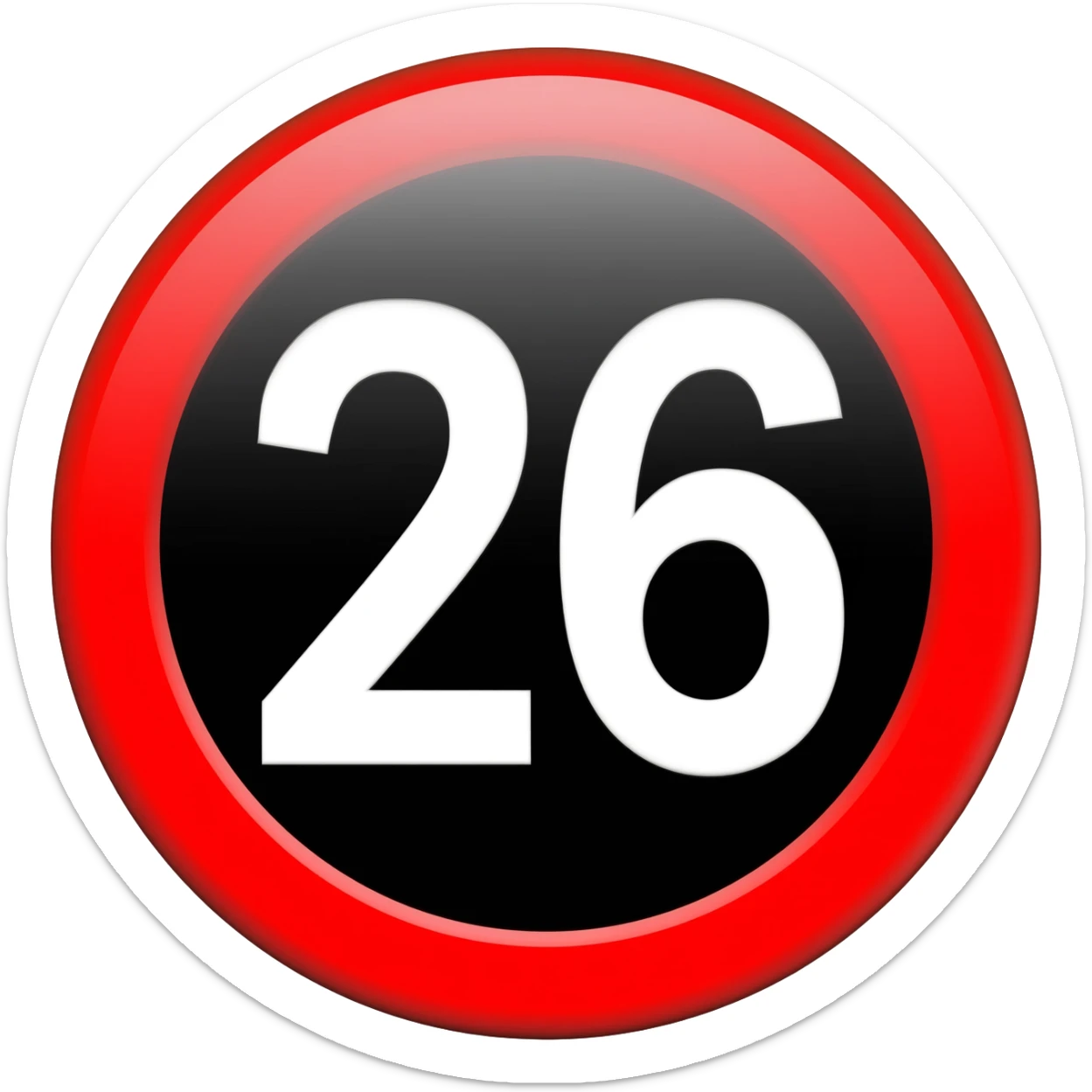 red prohibited inside with white text 26 with black circle sticker