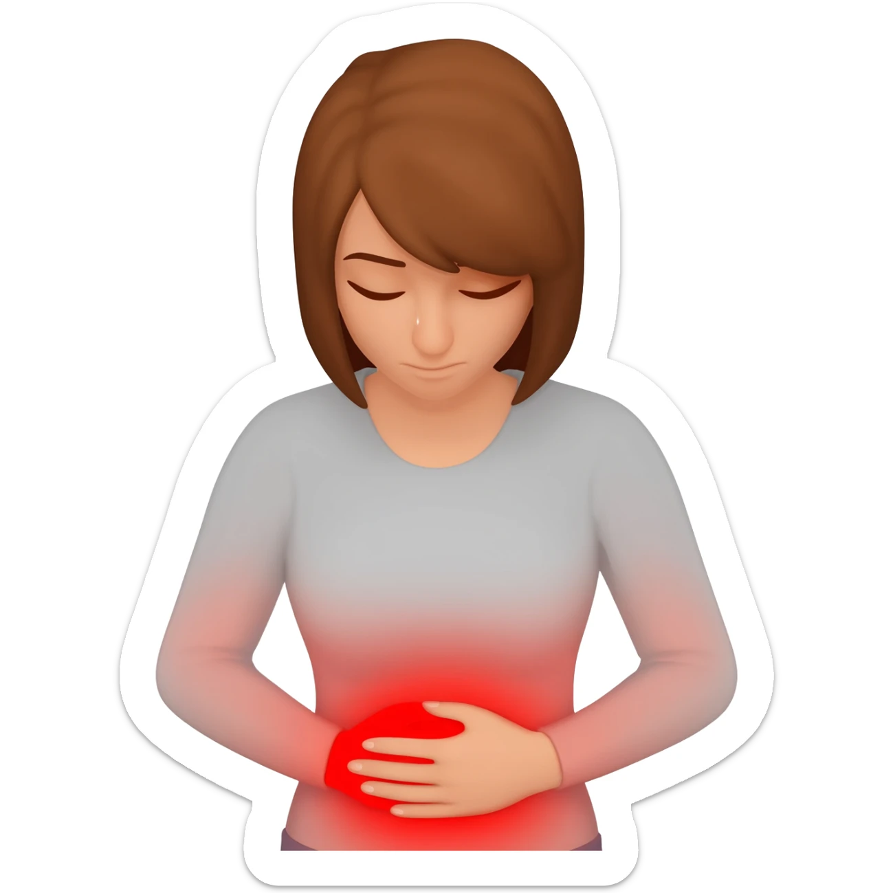 woman holding stomach hurting no glowing red sticker