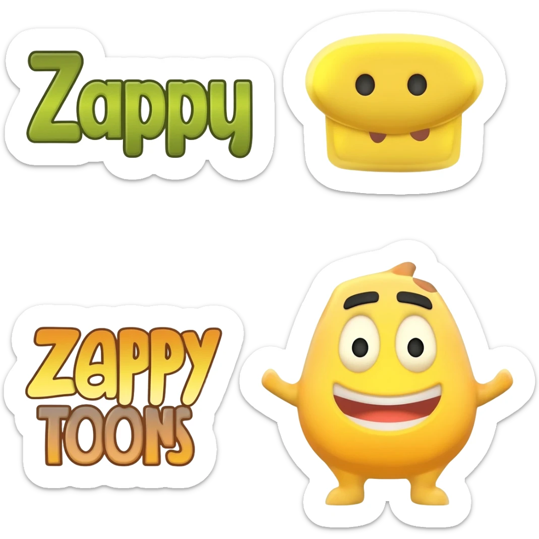 Zappy toons word related cartoons in stylesh way with white background sticker