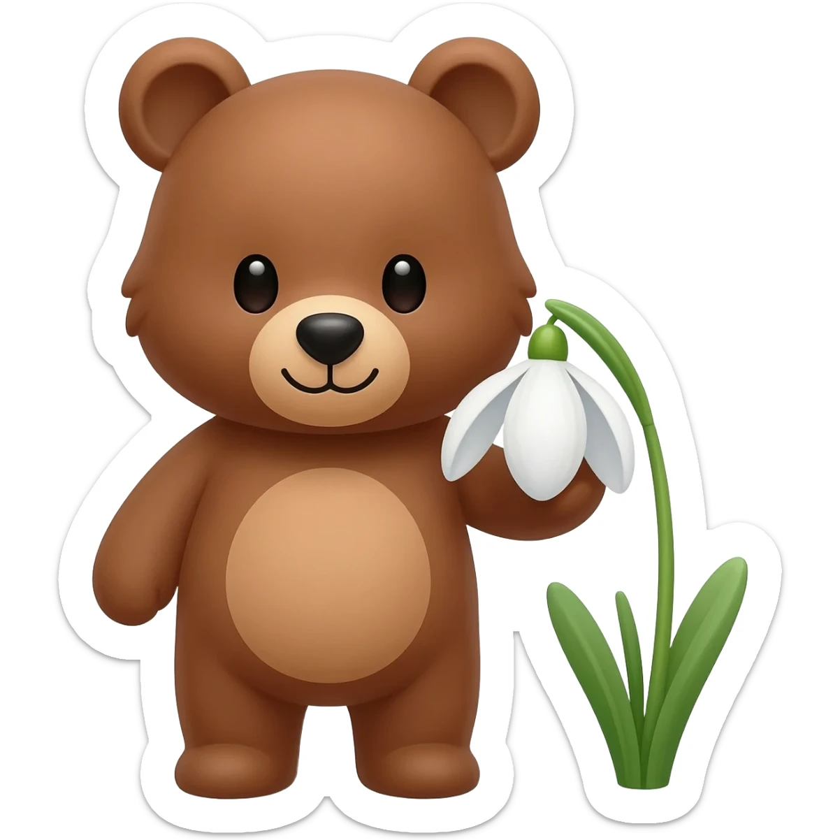 Snowdrop flower with cute bear near it sticker