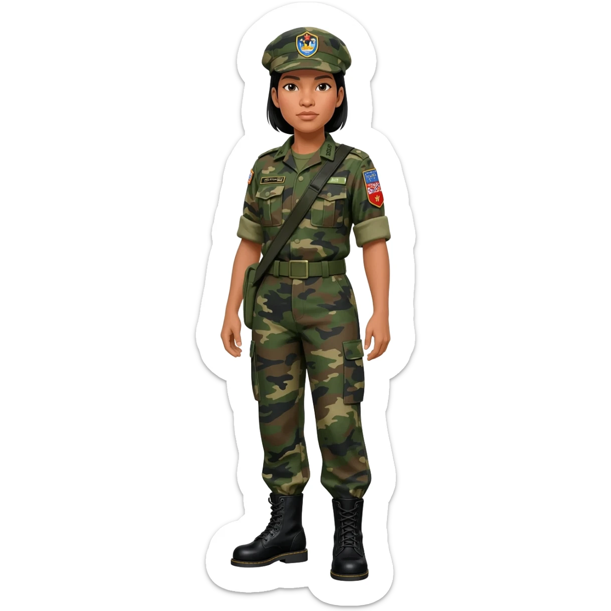Filipino female soldier bdu 1990s with black combat boots without wearing bandolier sticker