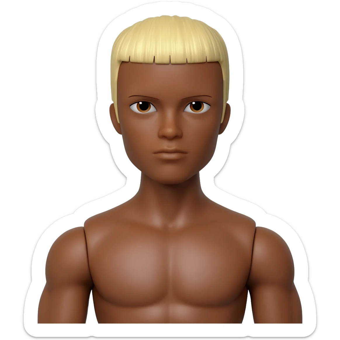 Brown skin Ken doll with blonde short cut hair brown eyes slip fit with muscles sticker