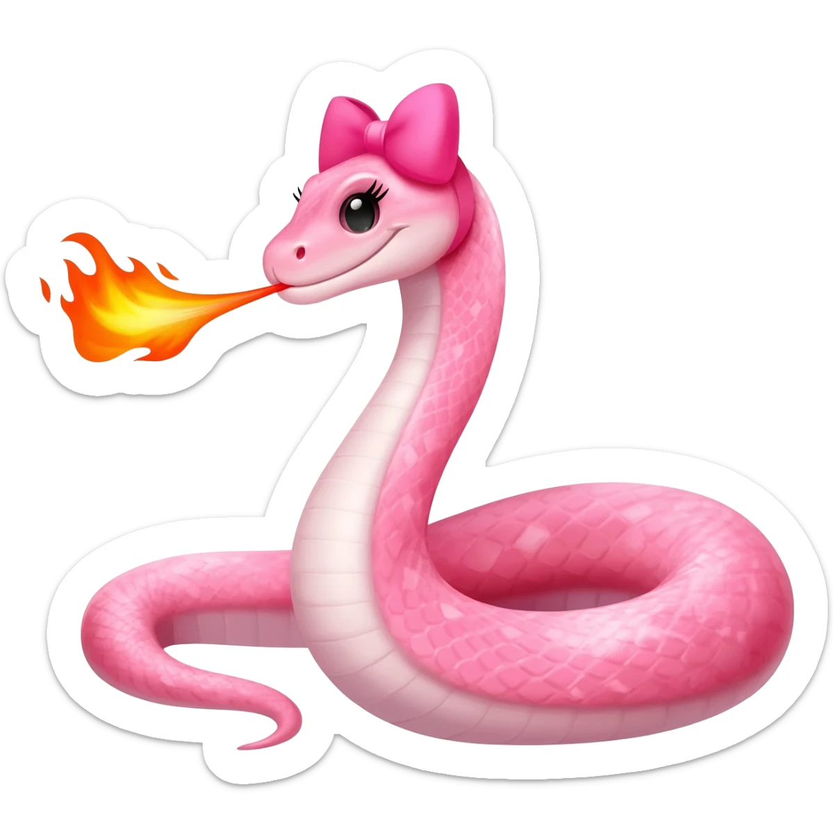 pink snake with pink bow on head throwing fire from mouth sticker