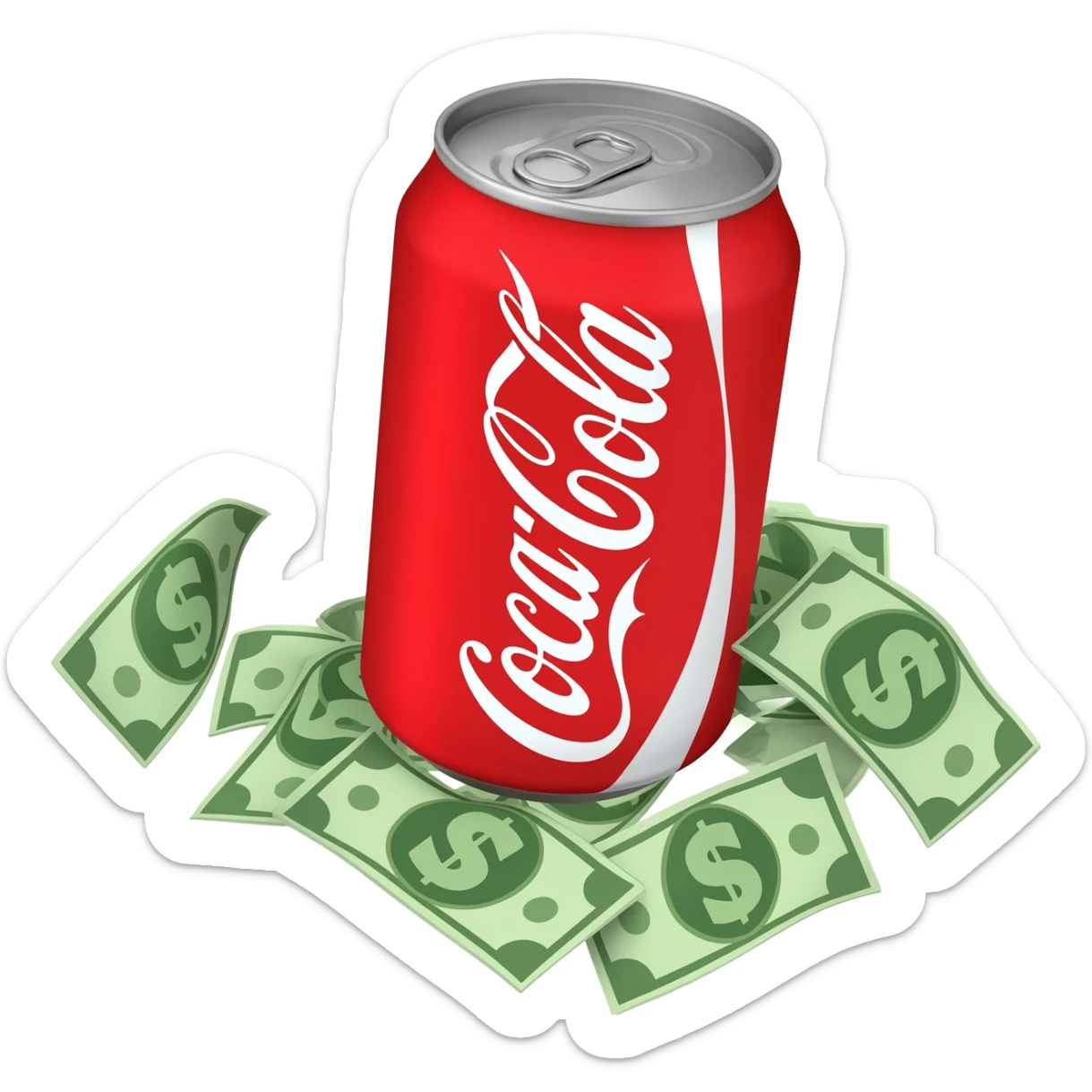 coca-cola can with dollars sticker