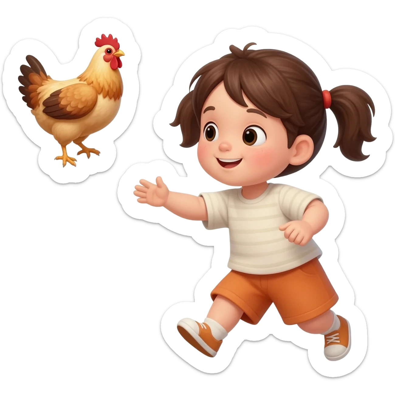 un niño atrapando a un pollo sticker