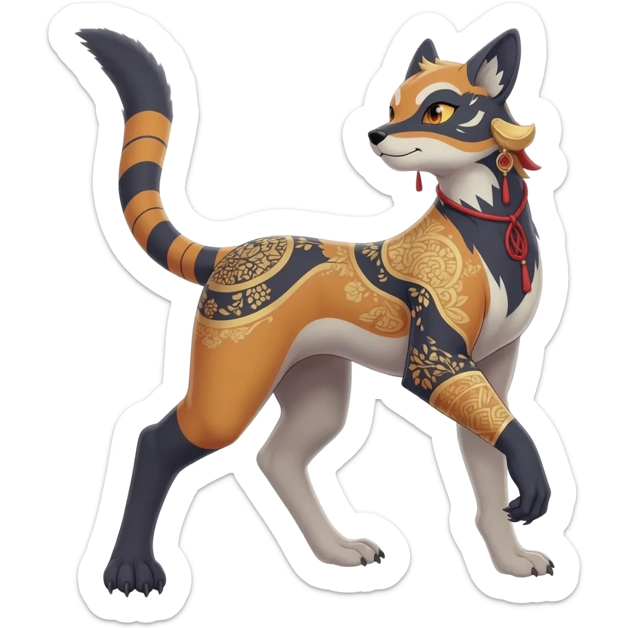 Hyper-realistic cute adorable beautiful elegant Colorful Skilled Adept Graceful Asian Painted Meloetta-Furret-Lycanroc-Zangoose-fusion-hybrid-creature (full body) sticker
