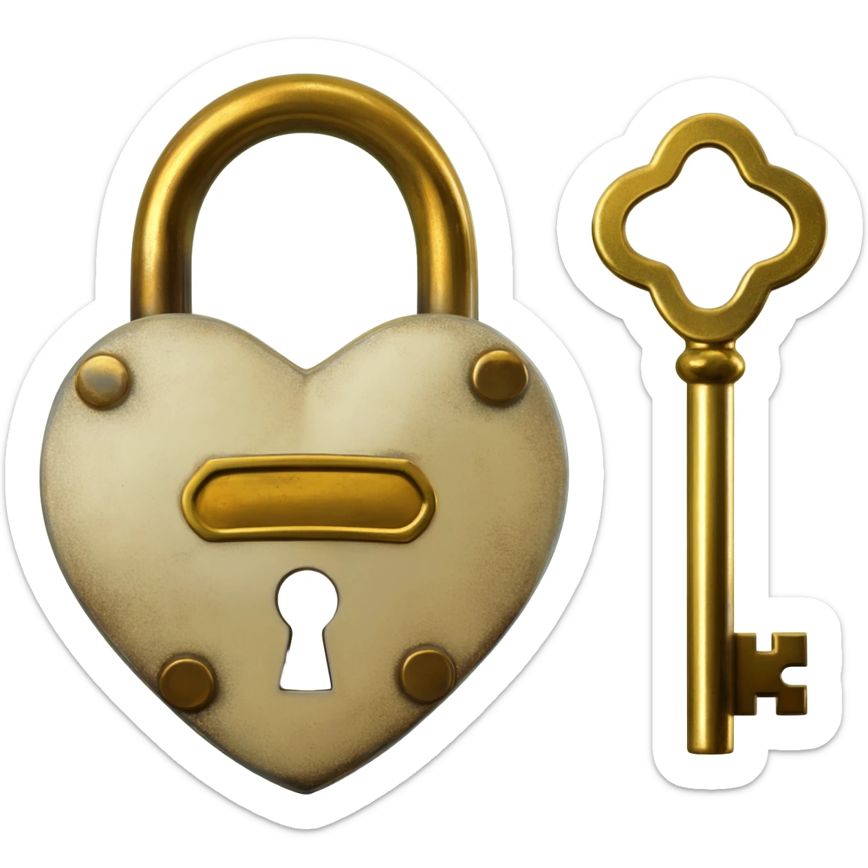 vintage beige heart-shaped lock and key sticker