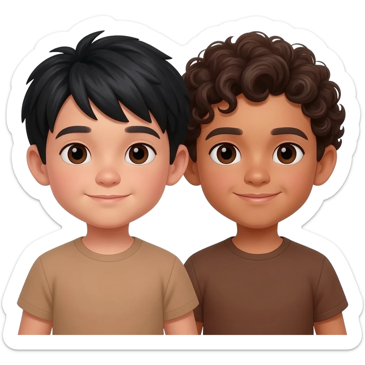 2 boys in love. One Asian a light tan with black hair and one Mexican with curly brown hair, really light brown skin. Both dark brown eyes sticker