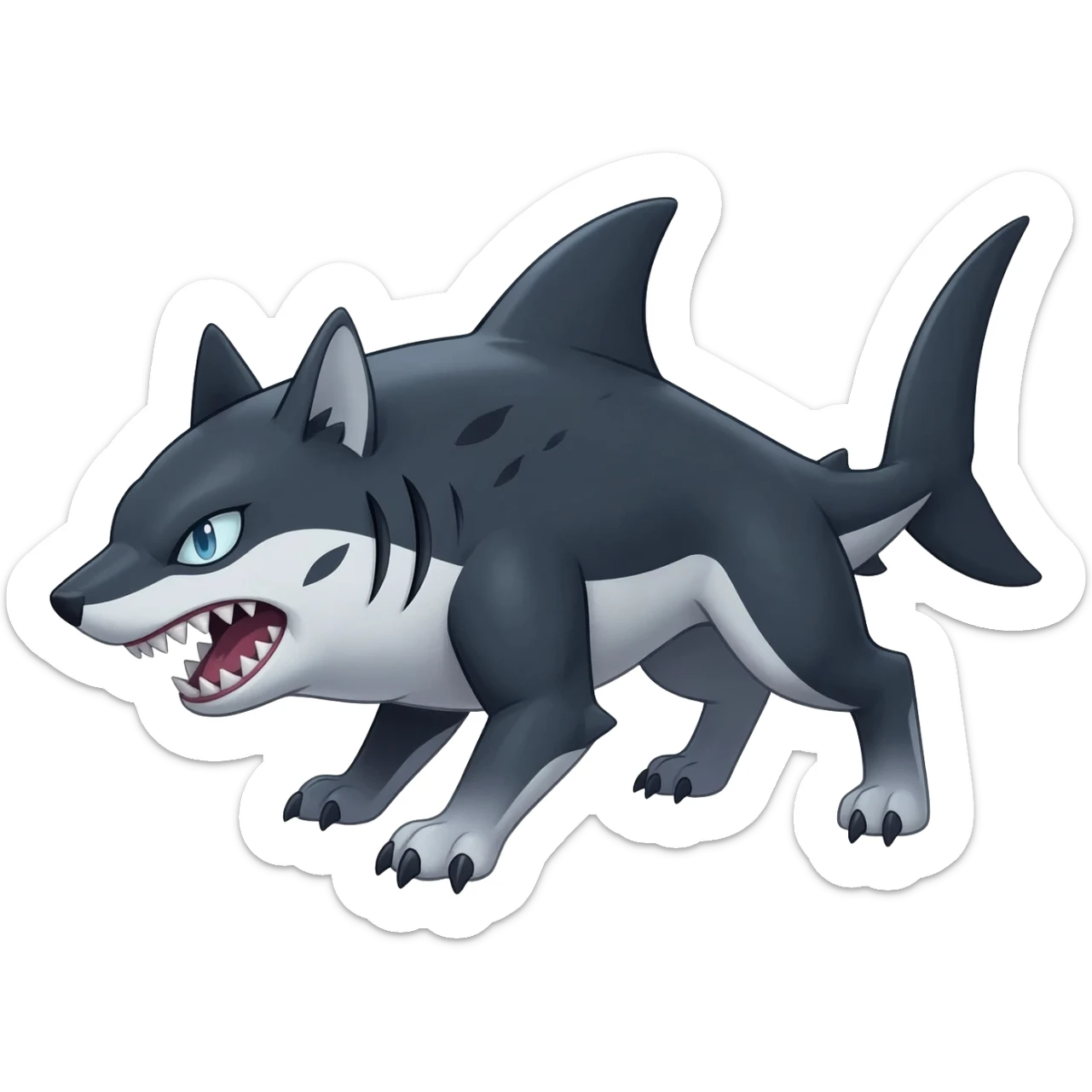 Cool badass edgy Shark-wolf-Sharpedo-Hyena-hybrid-animal-Pokémon-Fakemon-fusion-creature  sticker