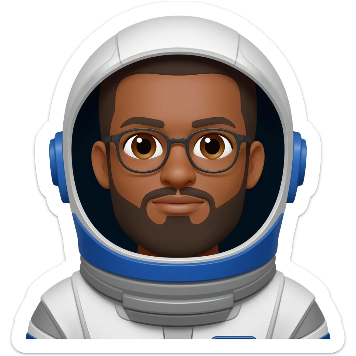astronaut brown skin, brown eyes, glasses and beard sticker