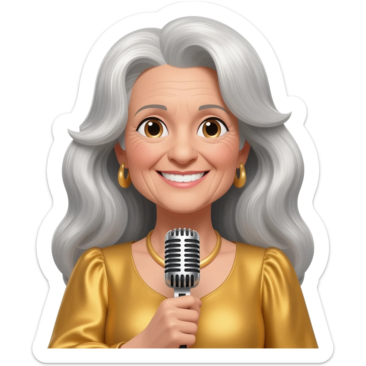 singer long silver hair in her 60’s sticker