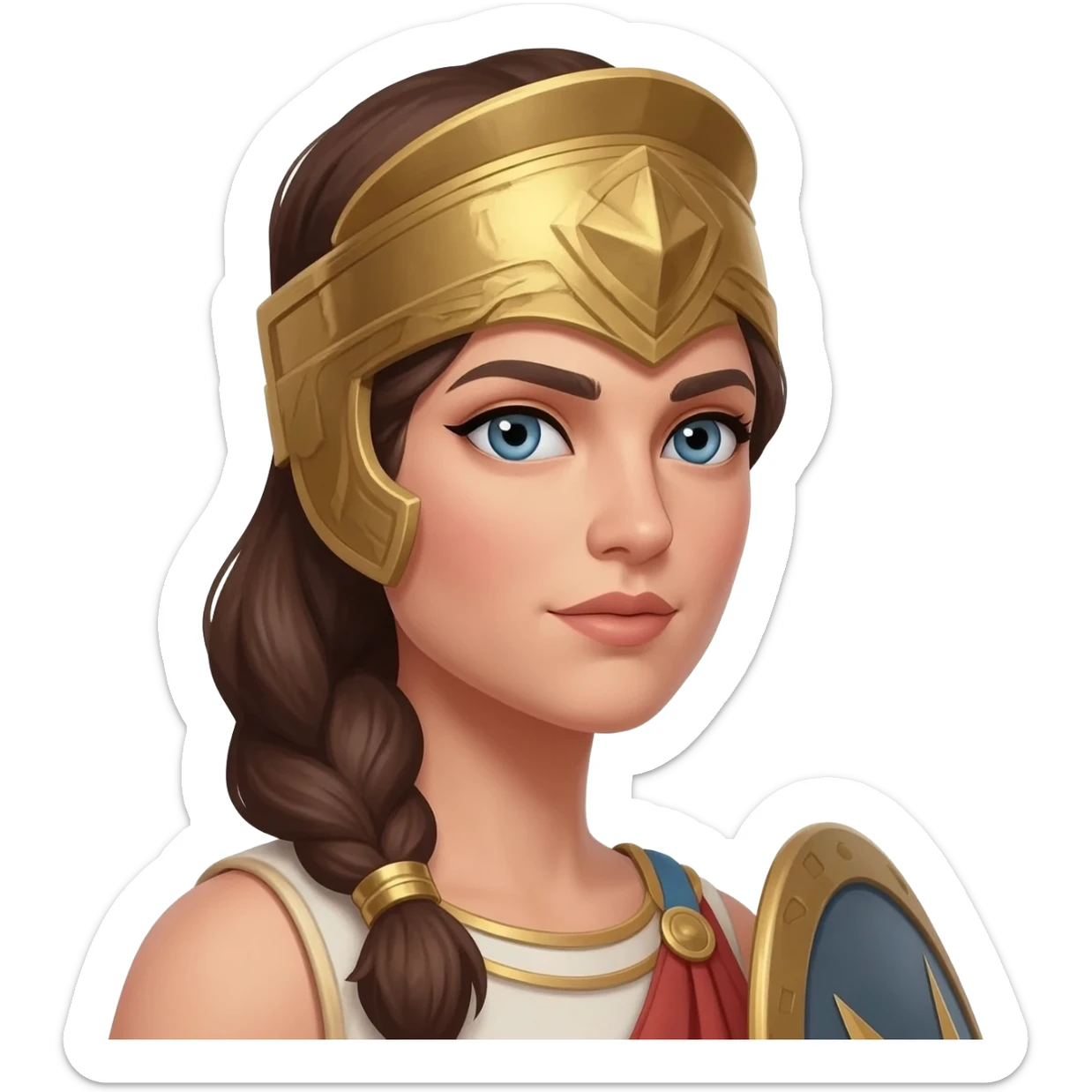 brown haired Athena the Greek goddess of disciplined, strategic warfare, calm, commanding figure sticker