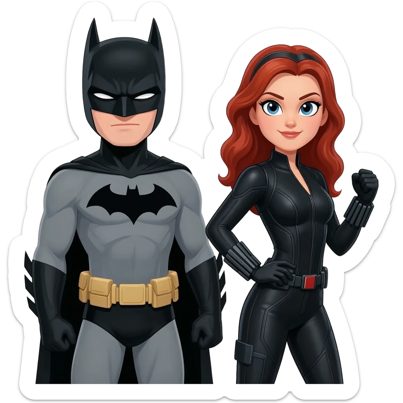 cartoon batman with black widow sticker