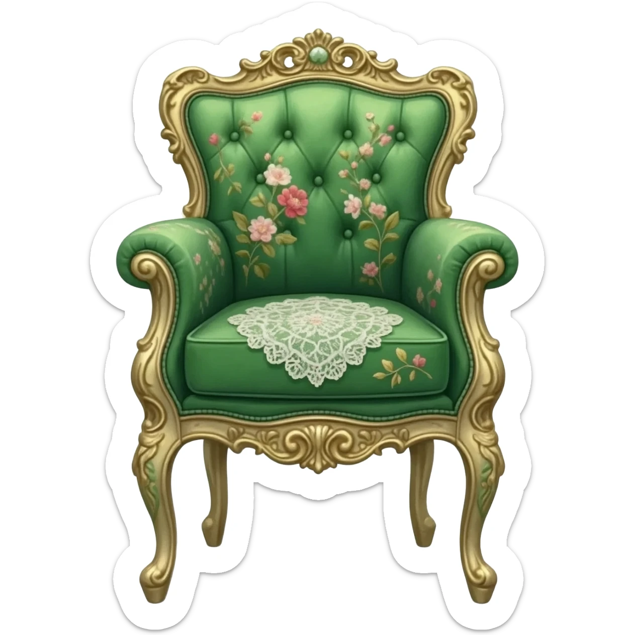vintage rococo emerald green dainty floral chair sticker