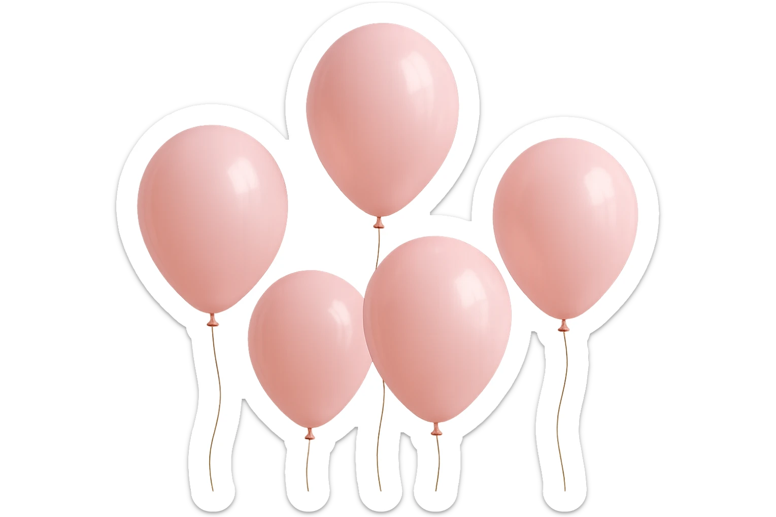 5 palloncini rosa fluttuano in aria isolati su sfondo bianco, iperrealistico 4k sticker