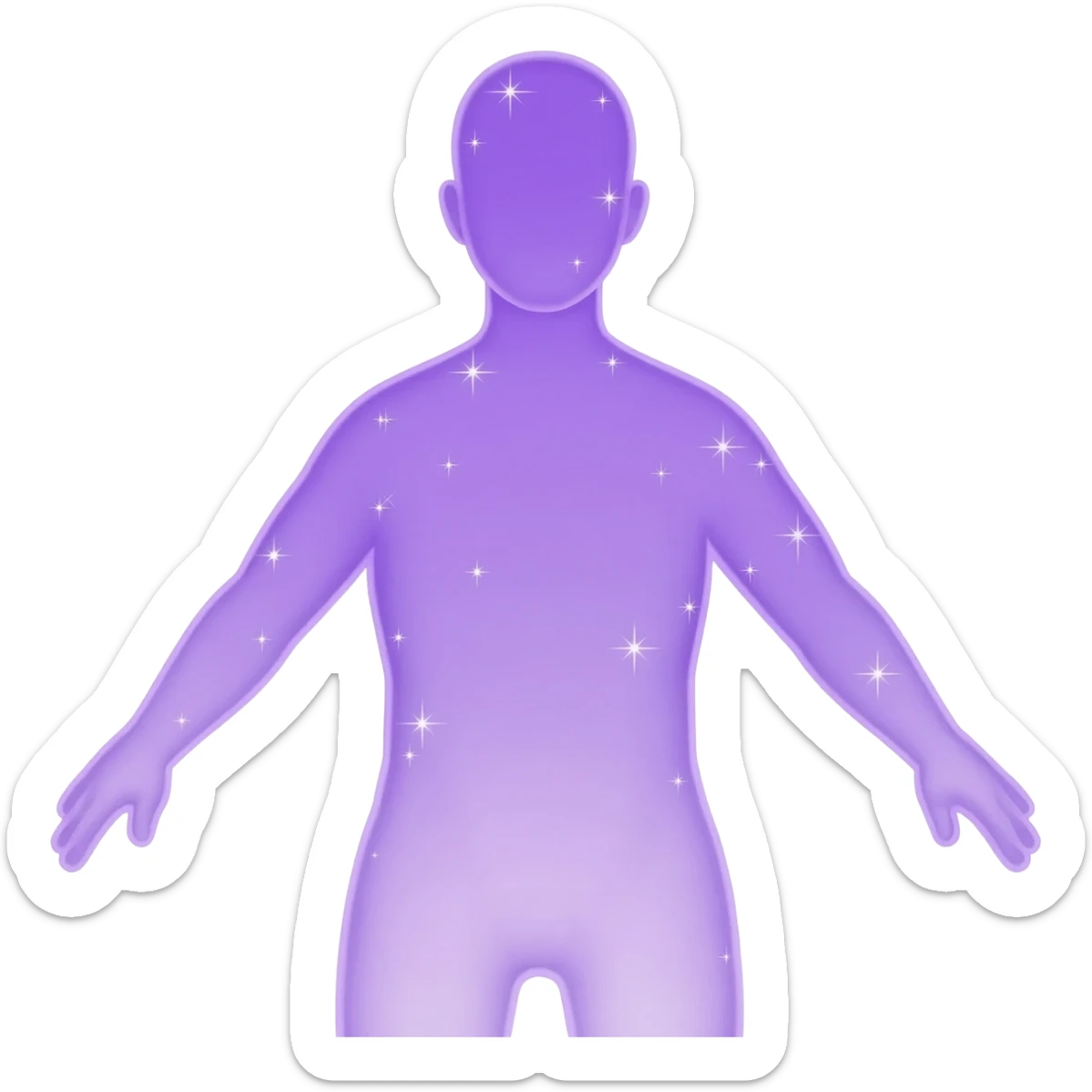 purple emoji of a transparent human silhouette with small sparkles, minimal flat design sticker