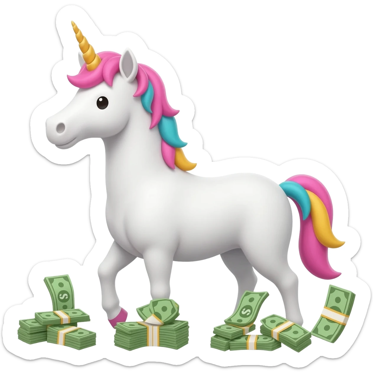 unicorn standing on cash sticker