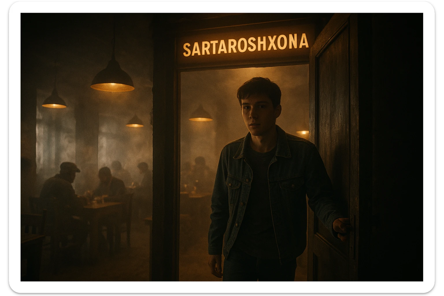 Sartaroshxonaga kirib kelayotgan bola 18-19 yoshlarda u eshikni ochayapti rakurs ichkaridan g'ira shira  sticker