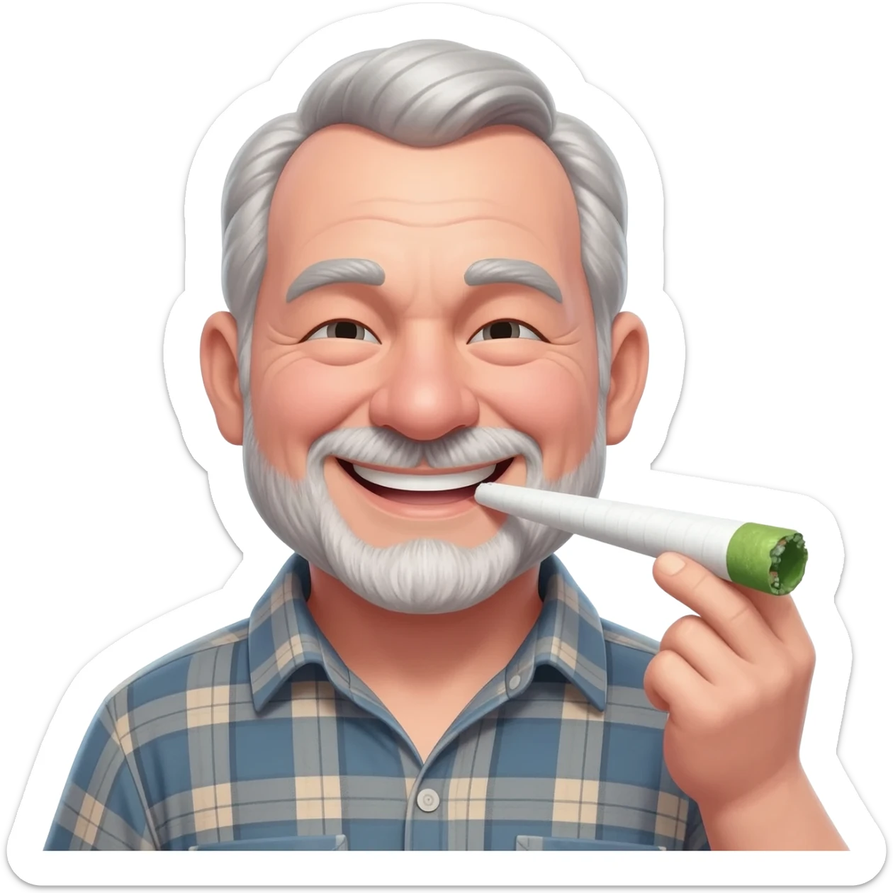 Chubby goofy looking middle aged  white guy Smoking A SUPER HUGE white and green smoking doobie sticker