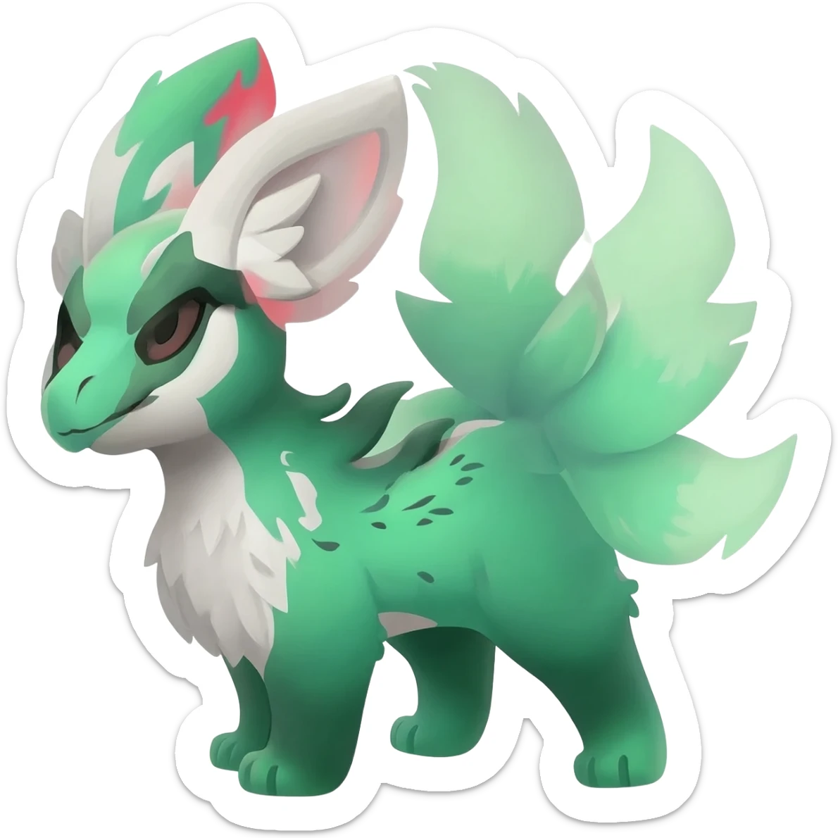 Kawaii Cute Edgy Green Red White ethereal Fionbri-Vernid-Trico-animal-creature full body sticker
