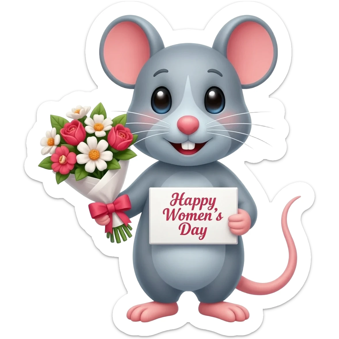 mouse with flowers wishing happy womens day sticker