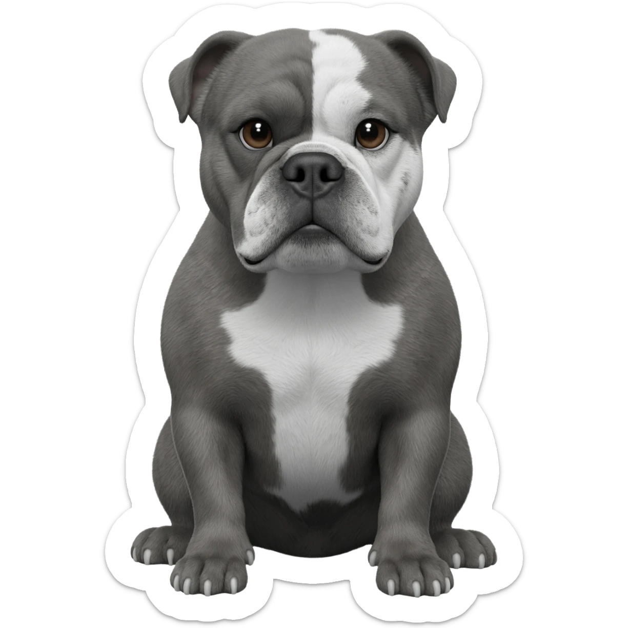 senior Gray English bulldog sitting in his paws with white color on his face sticker
