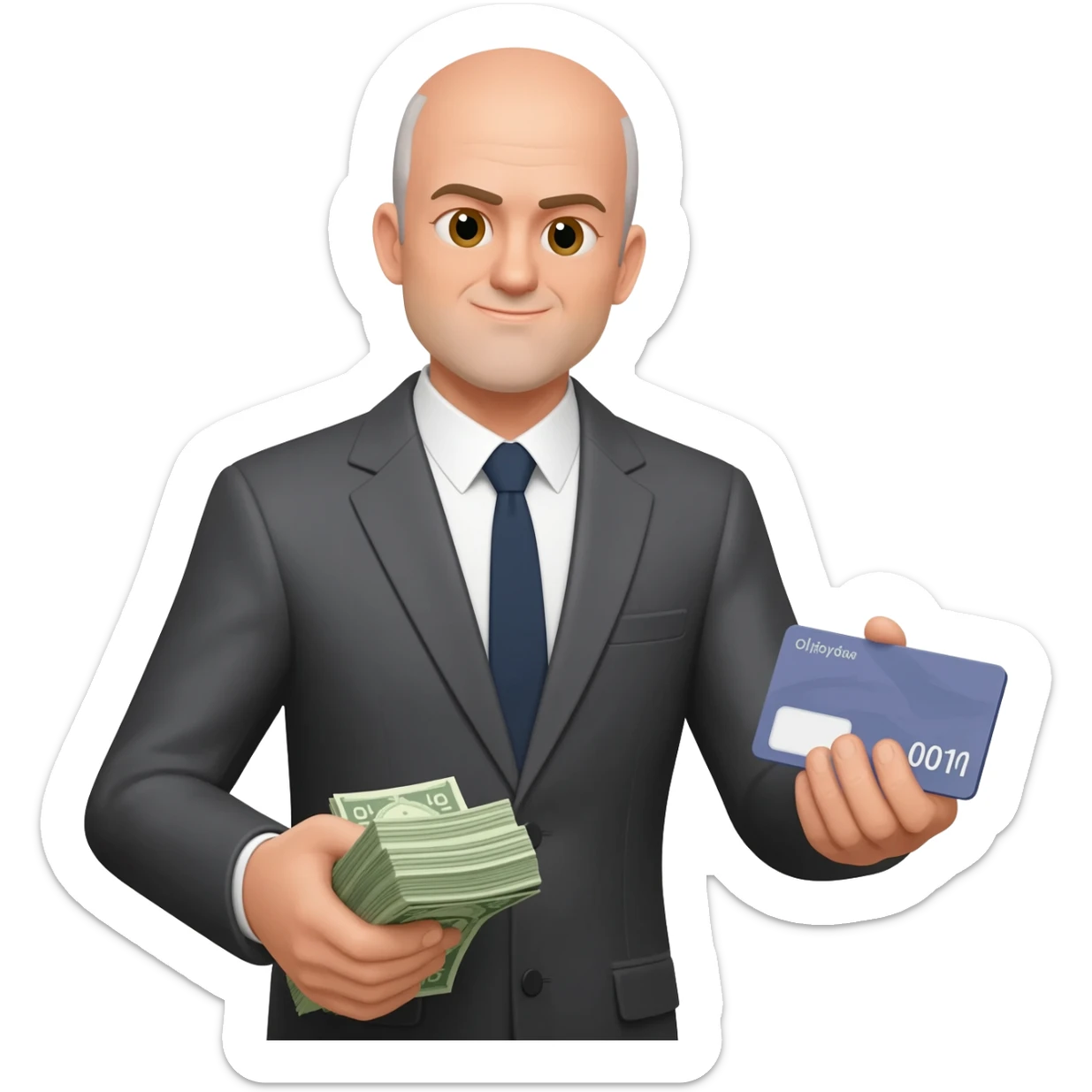 Bald Greek property manager grabbing his fee as the money comes in sticker