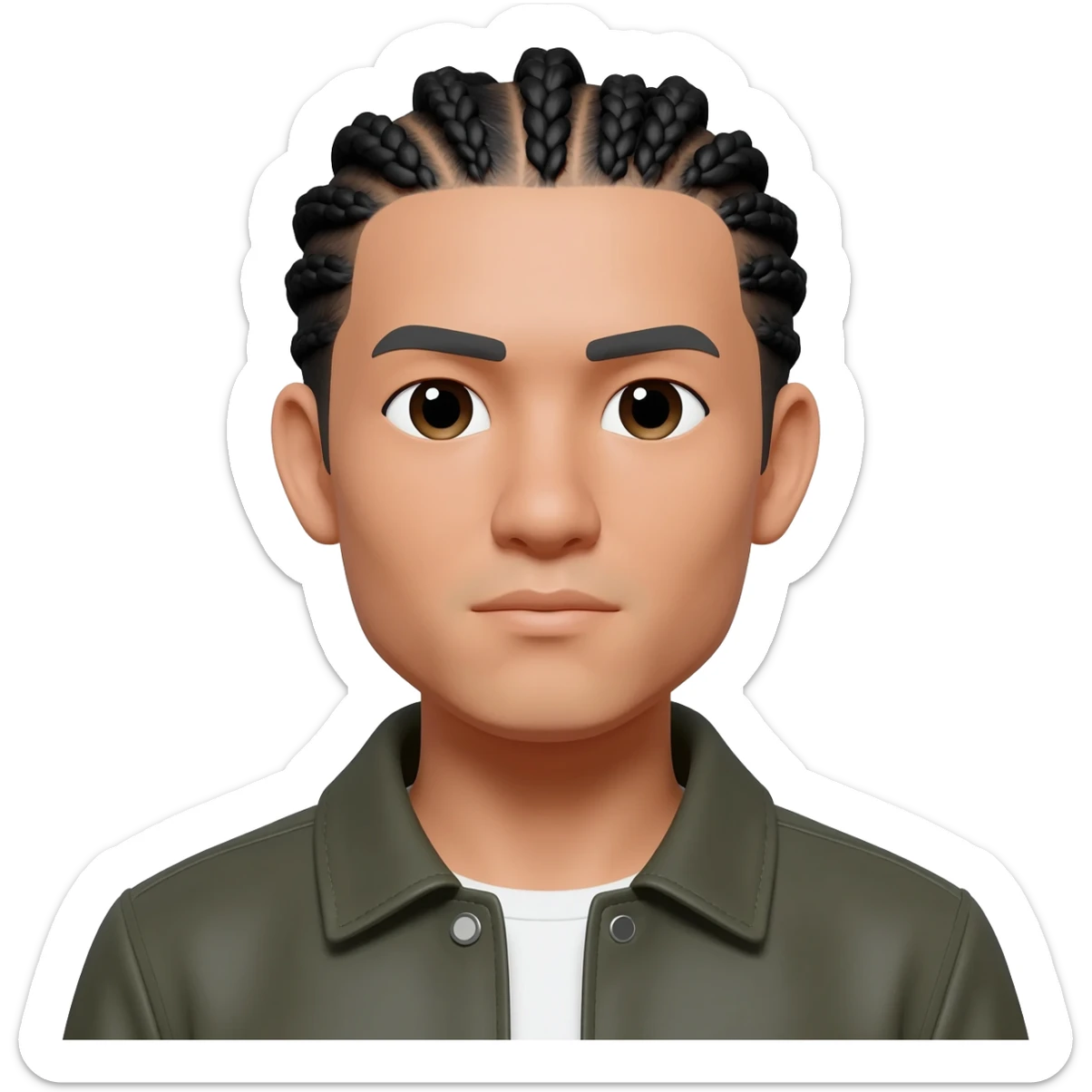 white asian male wearing jacket with no mustache conrow braids sticker