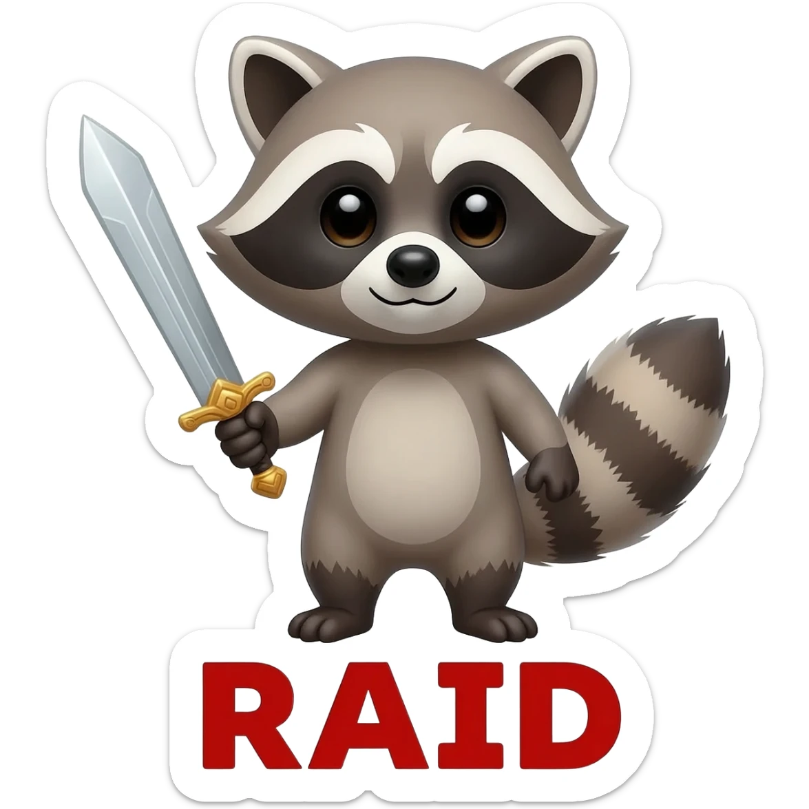 Cute Raccoon with sword and text "Raid" below him sticker