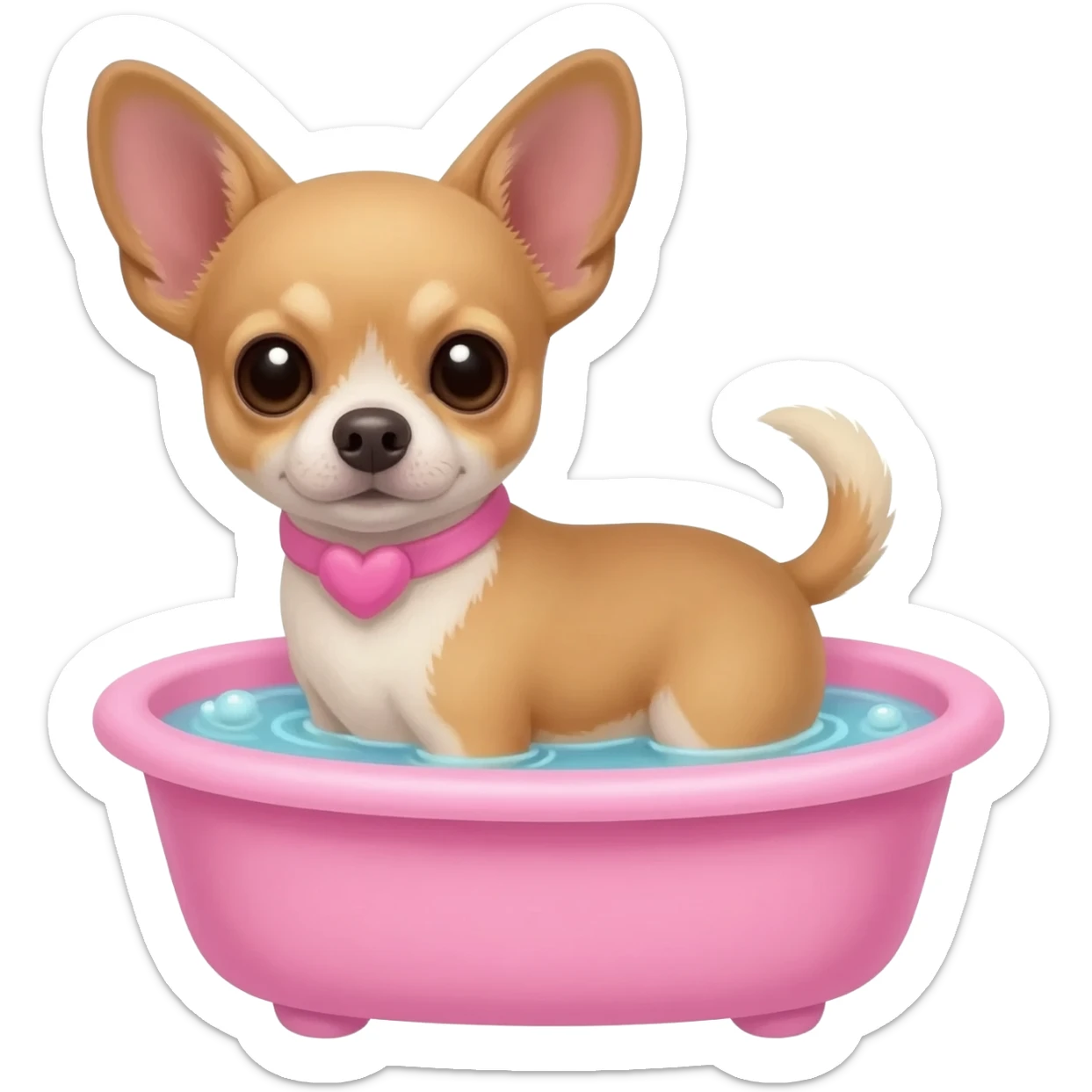 Bébé chihua porter petit baignoir rose Dans l'eau.hua noir marrant poil courut en vacances à la plage une poils courte anniversaires rose sticker