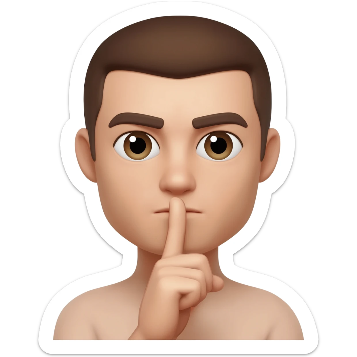 Une personne avec une mâchoire carré qui fais chut avec son doigt sticker