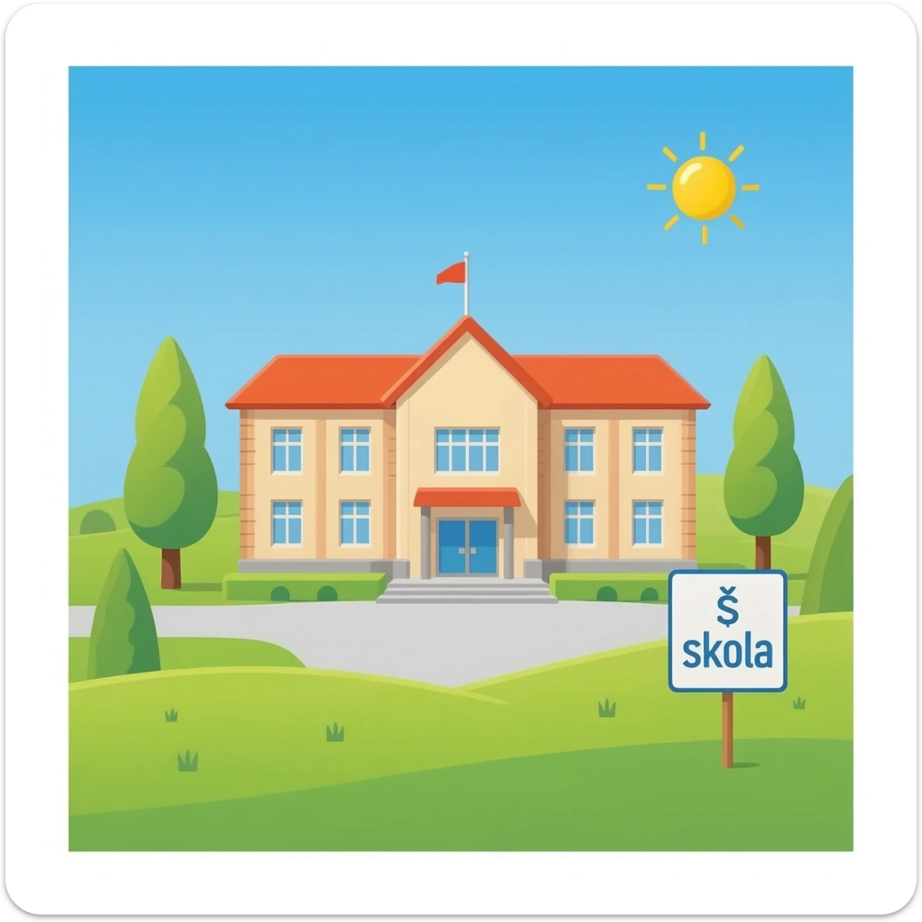 School building with a sign that says Škola sticker