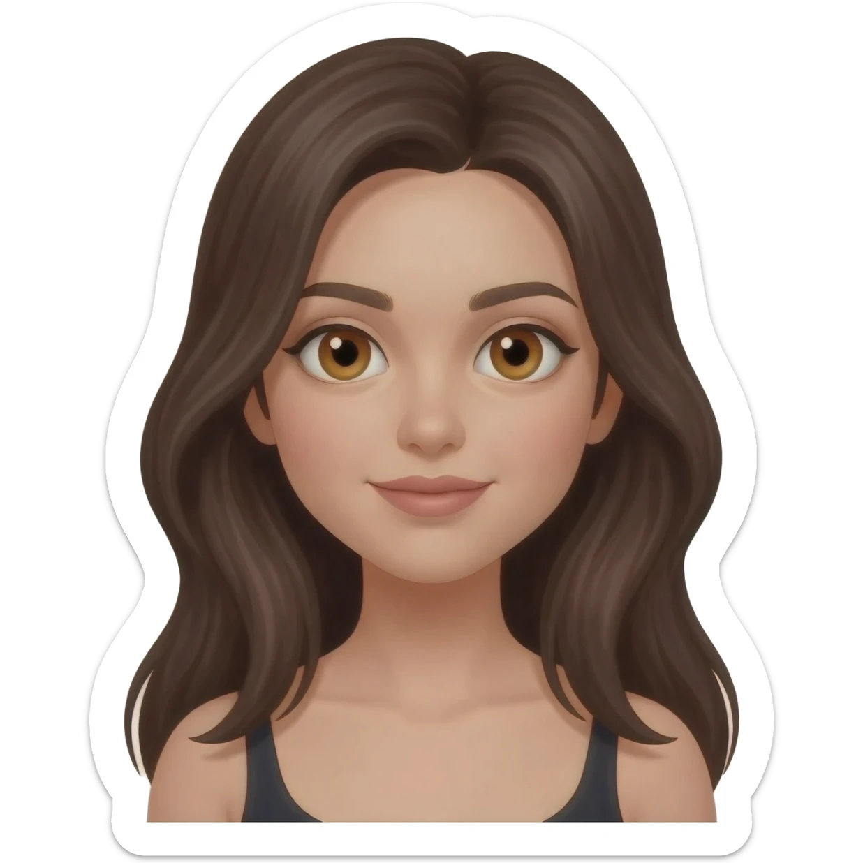 girl with honey brown eyes, dark brown hair, long hair, pretty face with makeup sticker