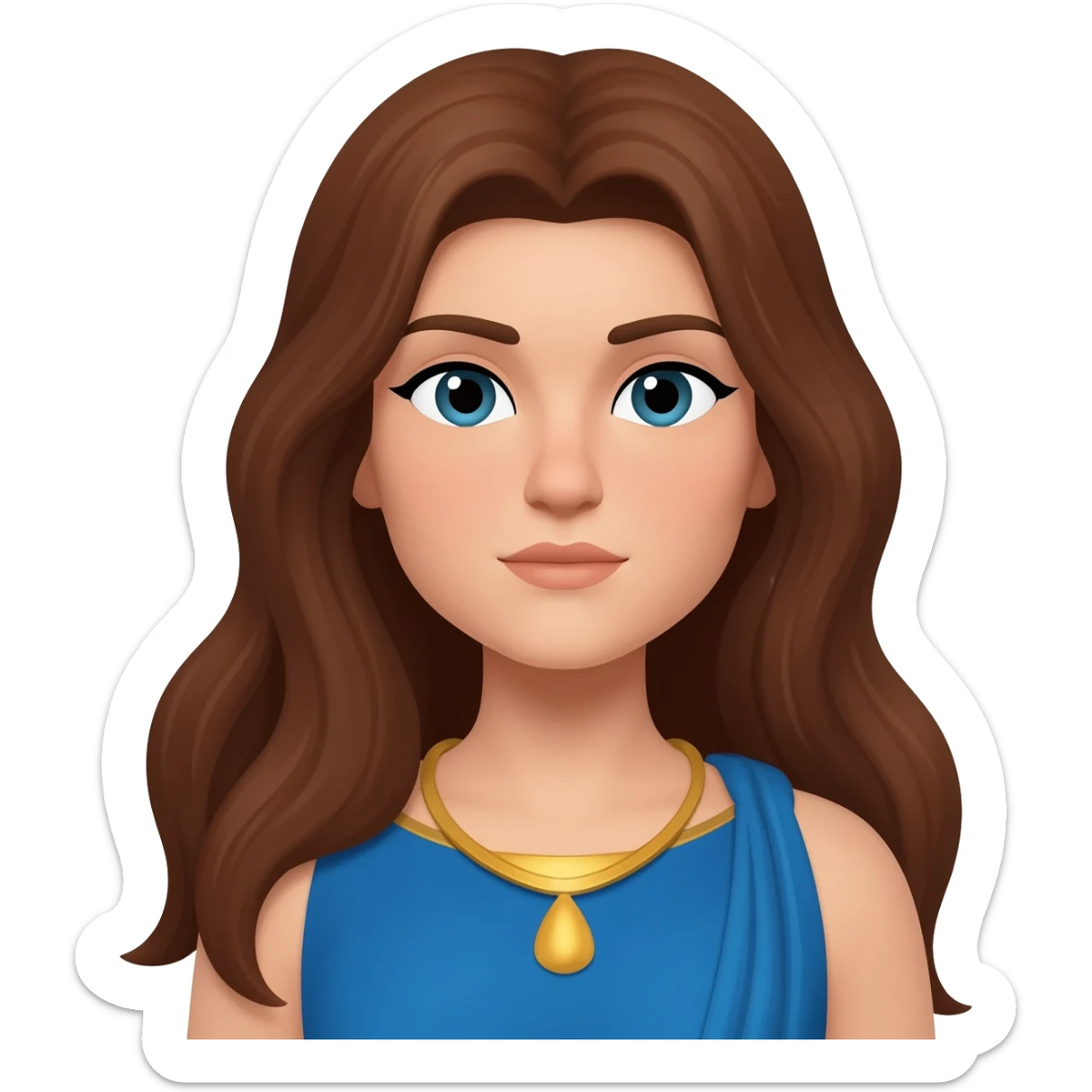 Hera from Greek Mythology with long brown hair, blue outfit sticker