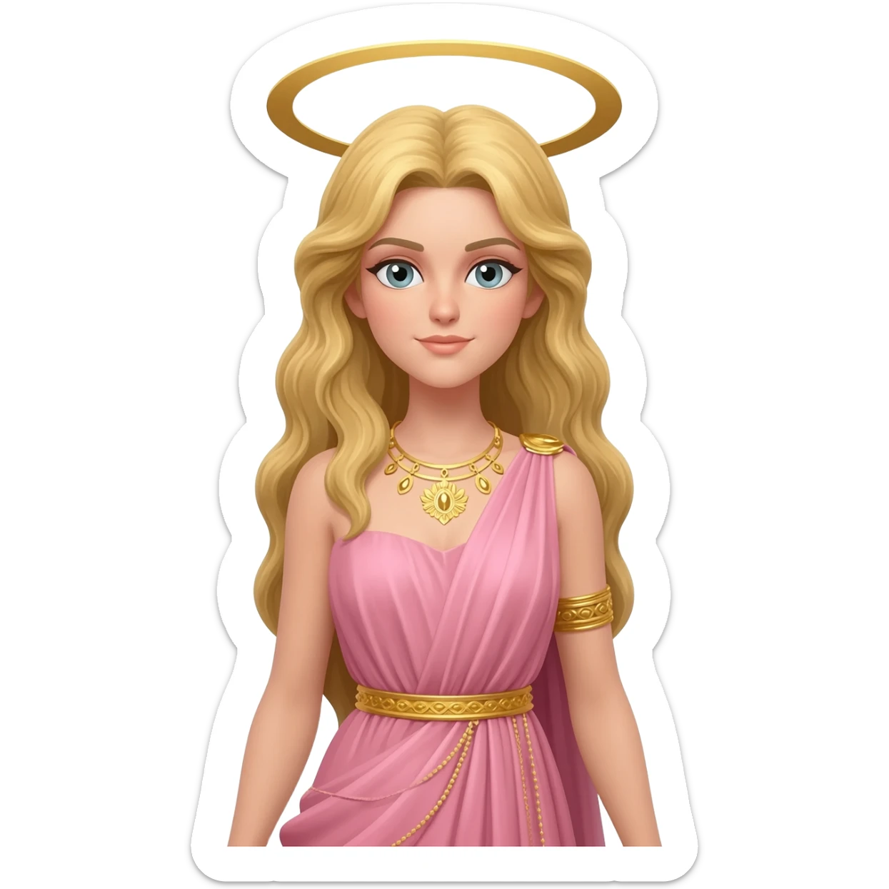 Aphrodite from Greek Mythology with long blonde hair, pink outfit sticker