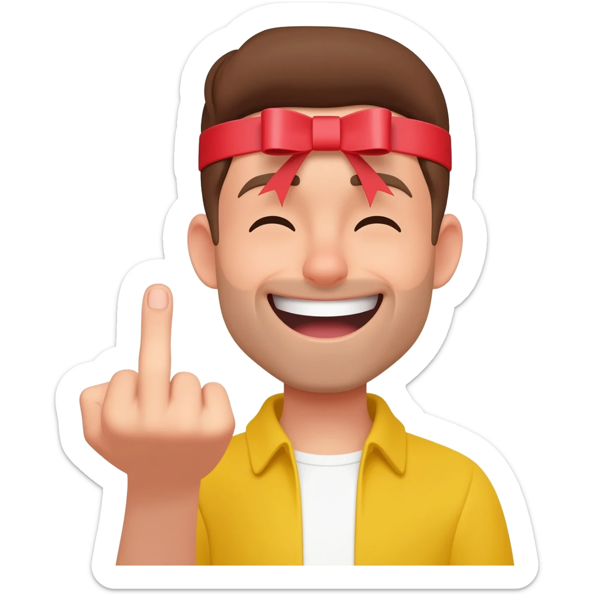 Funny emoji showing middle finger and having ribbion on head sticker
