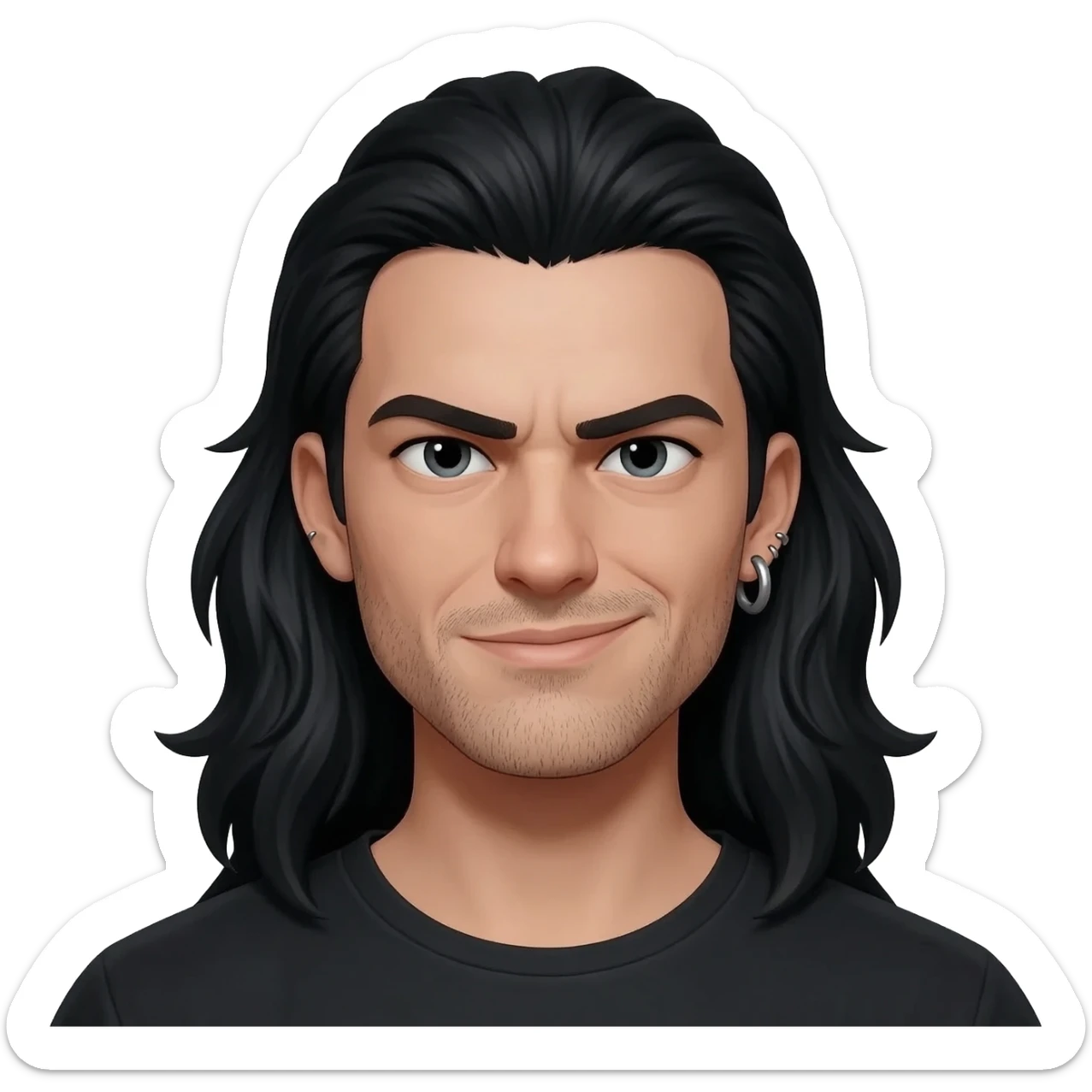 Long, flowing black hair, an ear gauge/plug, and a calculated, condescending smirk. sticker