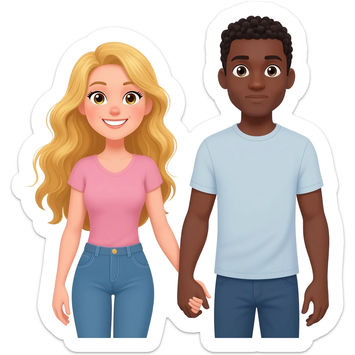 Blonde womna holding hands with black man sticker